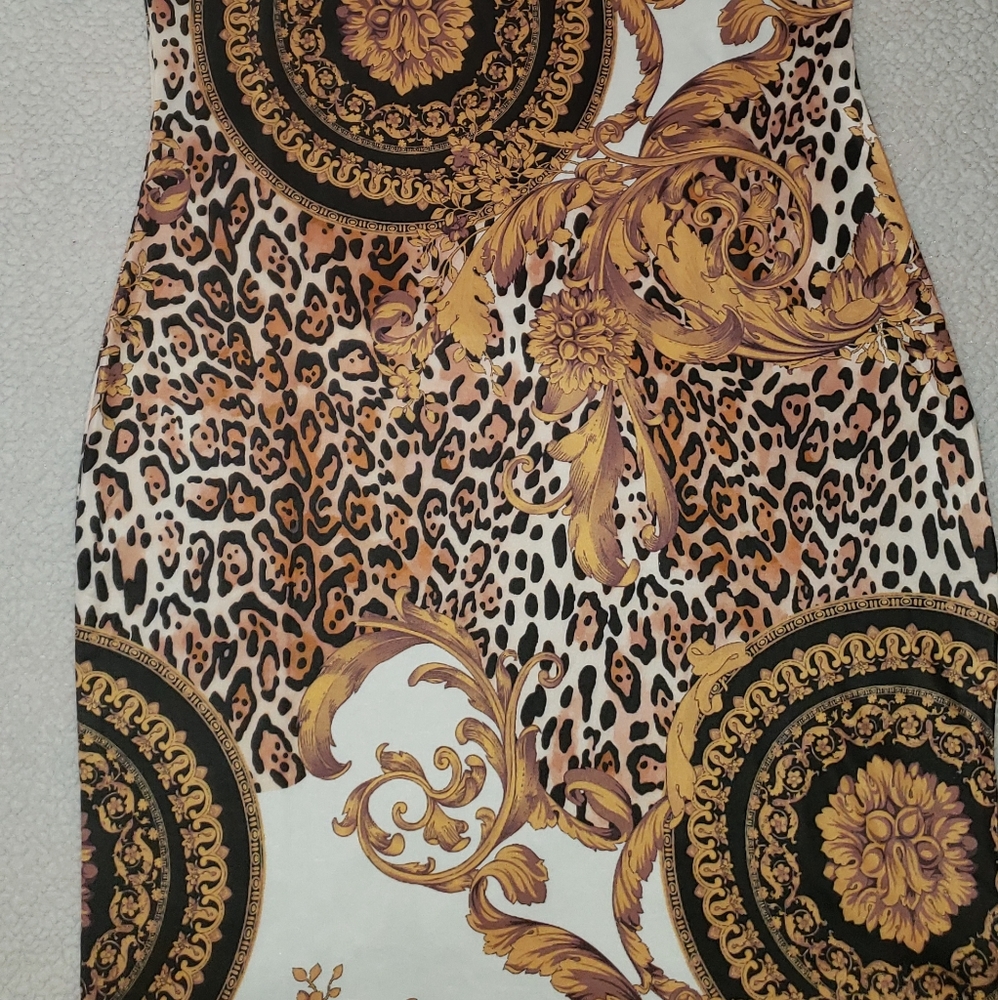 Elegant Multicolor Scarf Print Bodycon Dress - Picture 5 of 7